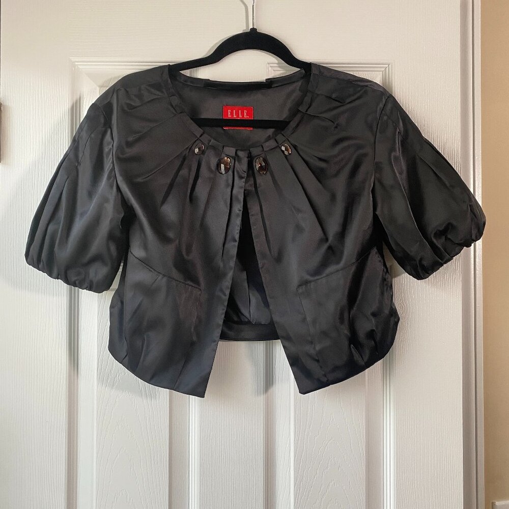 Elle | Black Satin Embellished Cropped Bolero Jacket